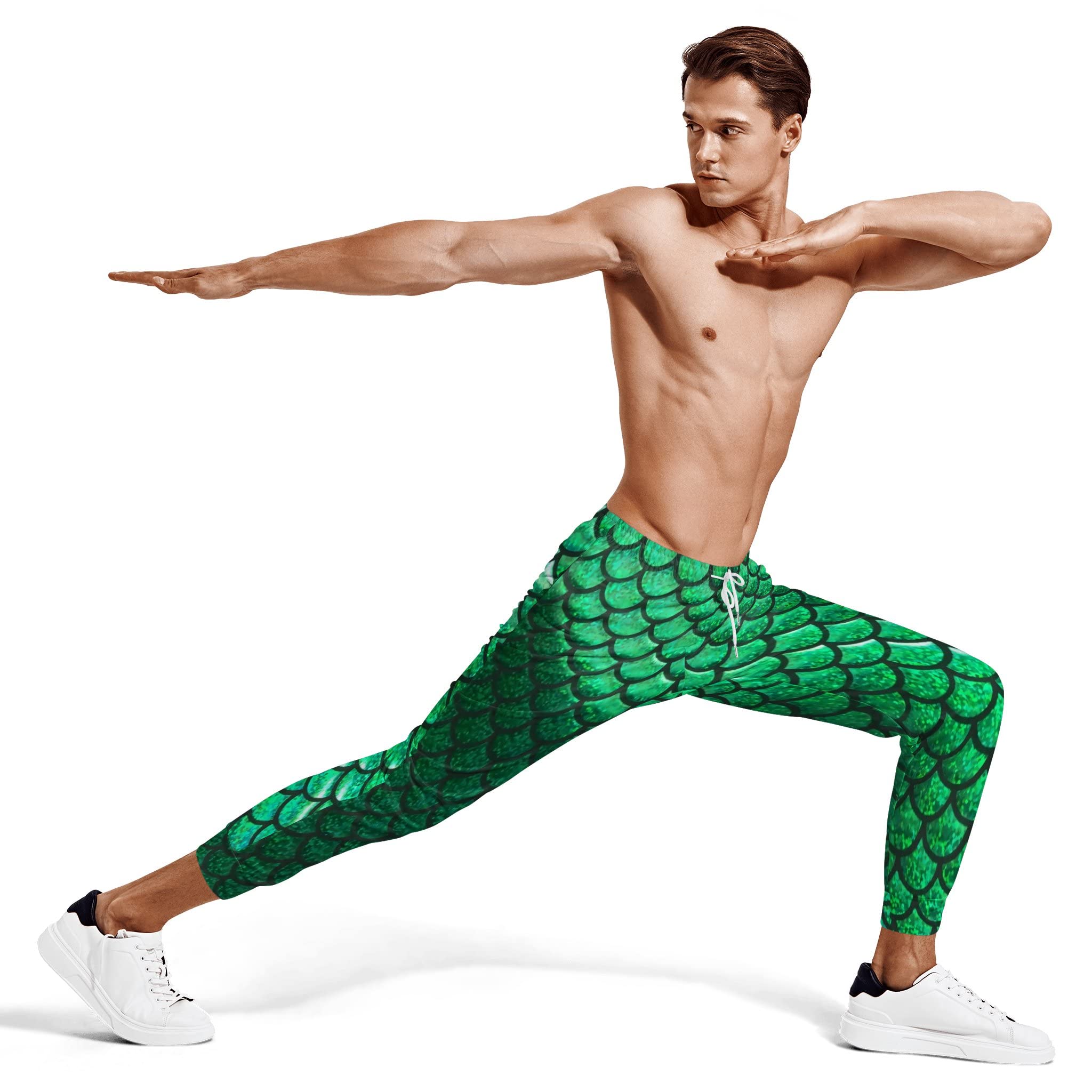 ISMV Fish Scale Pants Men's Sweatpants Halloween Pants Jogger Pants Costumes Running Pants Medium Green