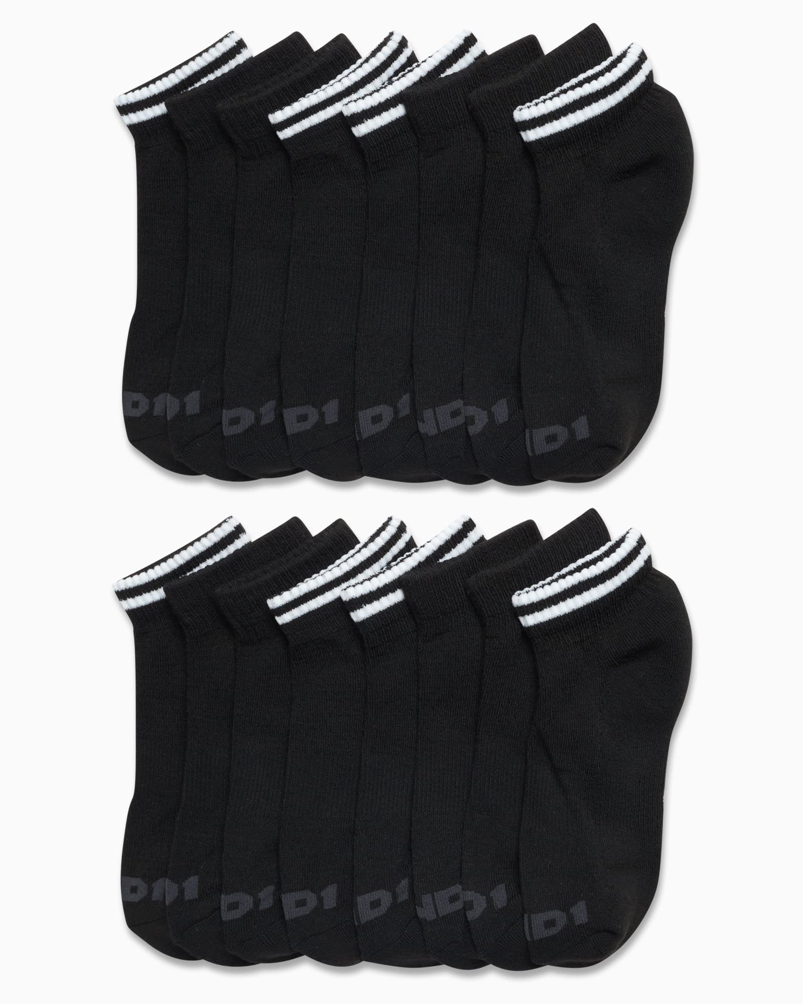 AND1 Boys' Socks - Athletic Cushion Quarter Cut Socks (16 Pack), Size Small-Medium, Solid Black