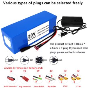 FREEDOH 20AH 36V E-Bike Battery Li-ion Electric Street Bikes Battery Pack for 250W 350W 500W 700W Electric Bikes Motor Kits Battery w/Charger,T