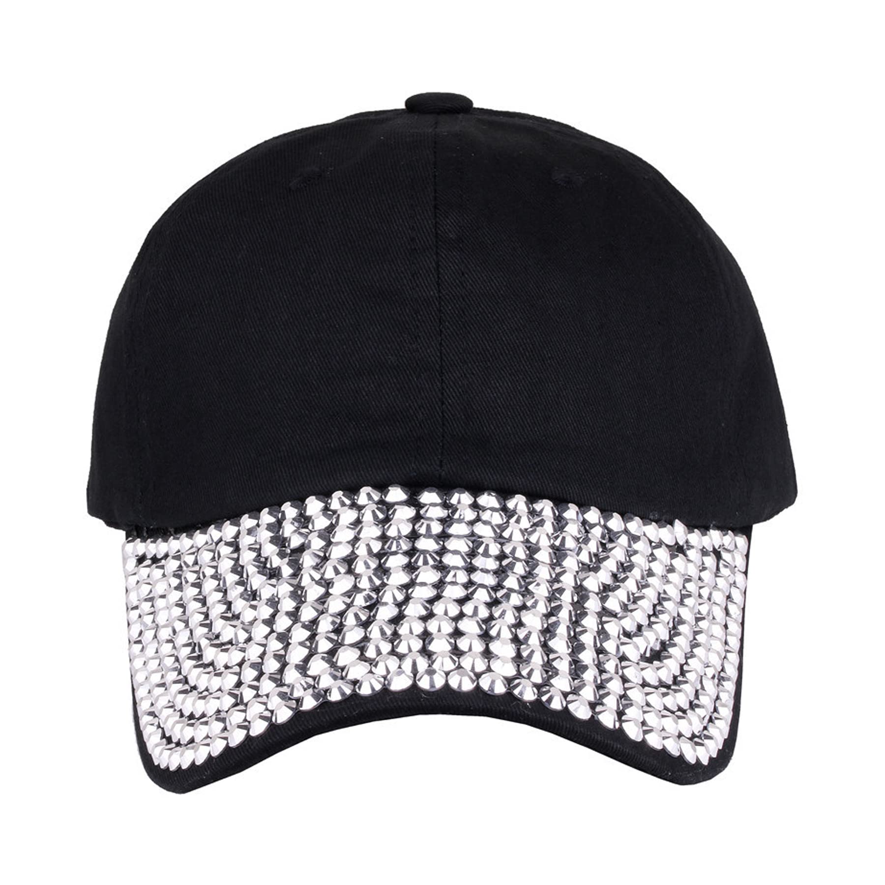 Shiny Rhinestone Brim Baseball Cap for Women Girls Sparkle Velcro Ponycap Adjustable Mesh Trucker Hat Outdoors Sun Cap Black