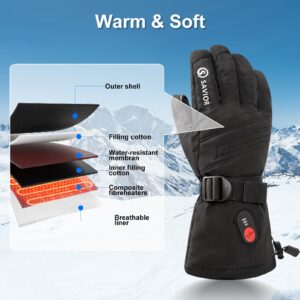 SAVIOR HEAT Heated Gloves for Women Men Rechargeable Electric Heated Ski Gloves with Touchscreen for Cold Weather (70B, L)