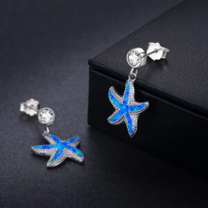 Starfish Drop Studs Earrings, 925 Sterling Silver Hypoallergenic Earring for Sensitive Ears Starfish Nautical Sea Beach Ocean Jewelry Mother Day for Women Wife