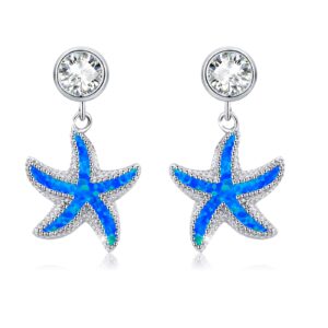 Starfish Drop Studs Earrings, 925 Sterling Silver Hypoallergenic Earring for Sensitive Ears Starfish Nautical Sea Beach Ocean Jewelry Mother Day for Women Wife