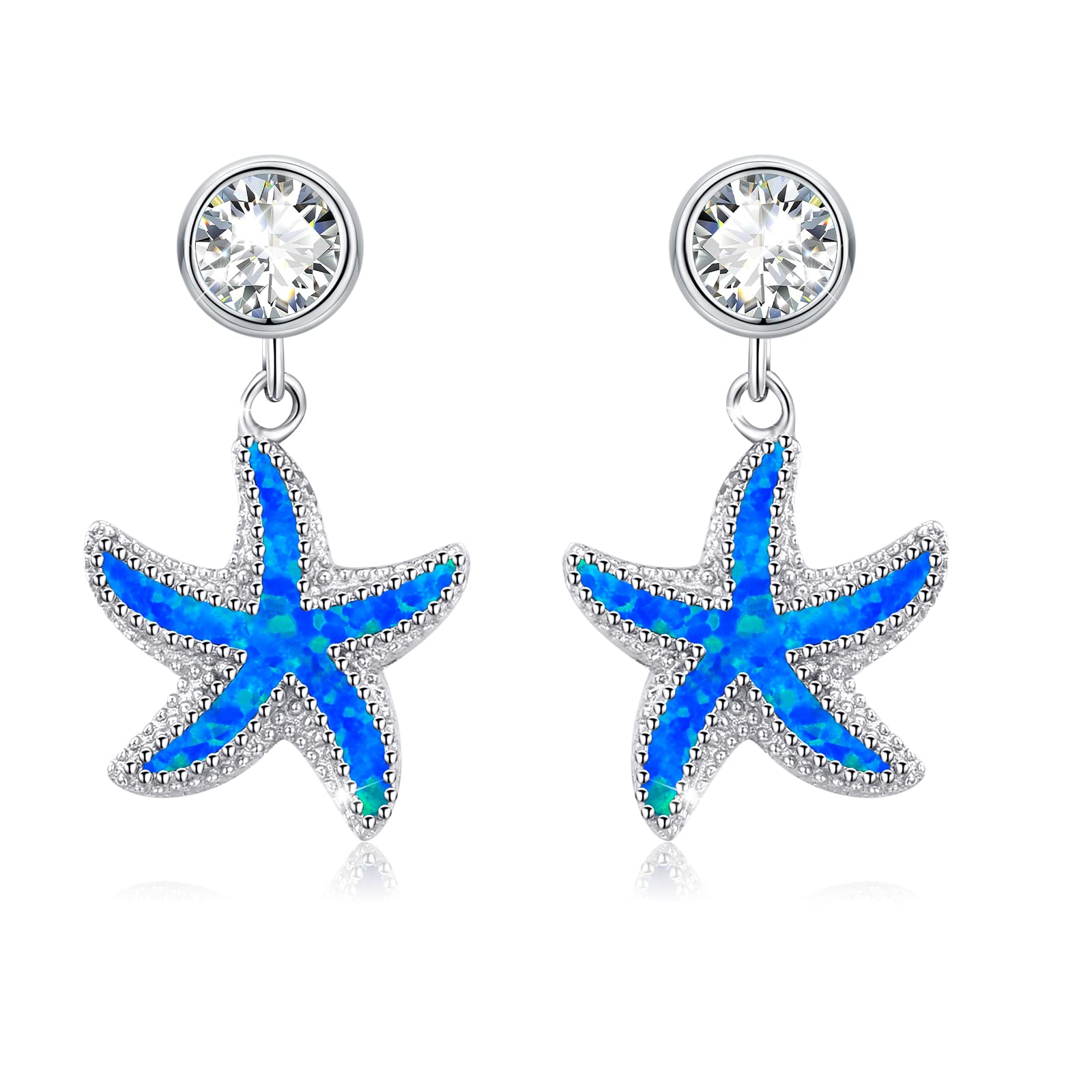 Starfish Drop Studs Earrings, 925 Sterling Silver Hypoallergenic Earring for Sensitive Ears Starfish Nautical Sea Beach Ocean Jewelry Mother Day for Women Wife