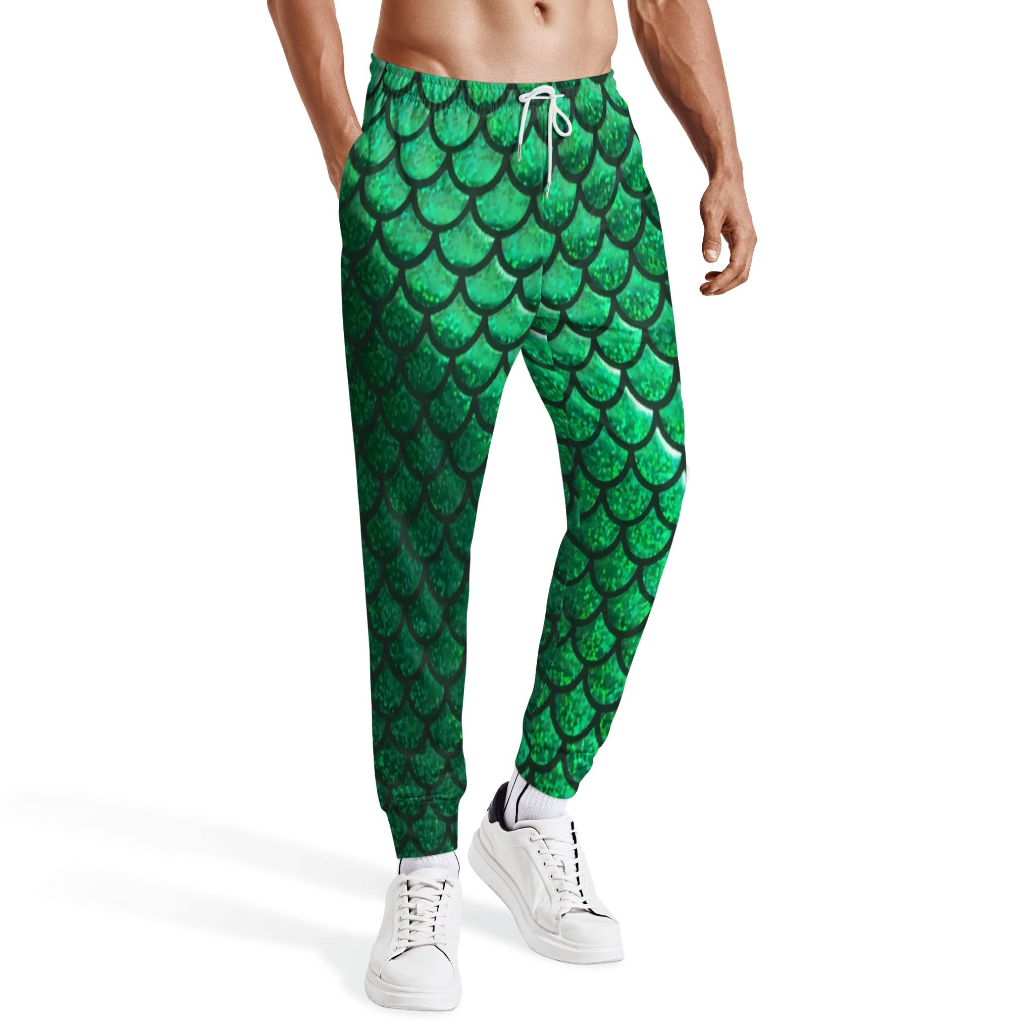 ISMV Fish Scale Pants Men's Sweatpants Halloween Pants Jogger Pants Costumes Running Pants Medium Green