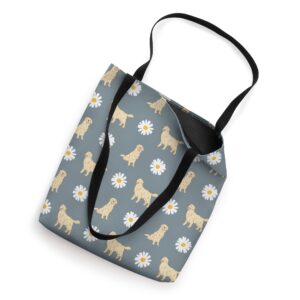 Golden Retriever and Daisy Flower Pattern Dusty Blue Tote Bag