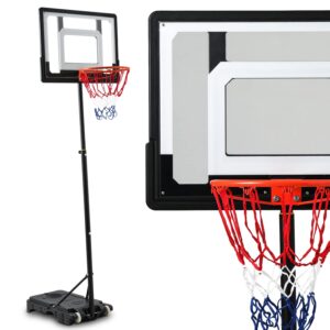 monibloom portable basketball hoop goal 5ft- 7ft adjustable-height stand with 33 inch backboard wheels fillable base, basketball goals for adults indoor outdoor play, black