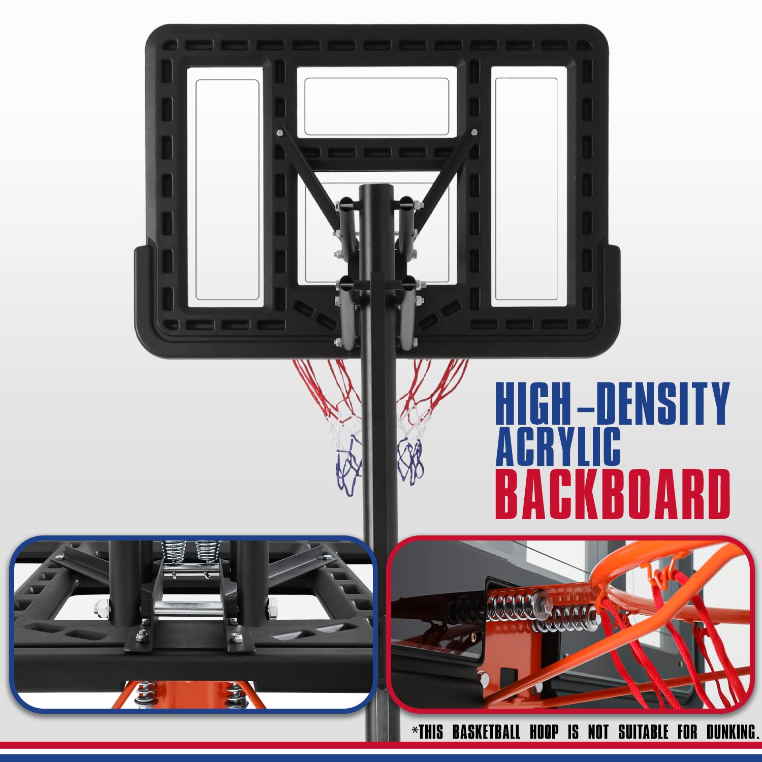 Monibloom Basketball Hoop Outdoor 7ft- 10ft Adjustable with 43 Inch Backboard Wheels Fillable Base, Basketball Equipment for Youth & Adults Indoor Outdoor Use, Black