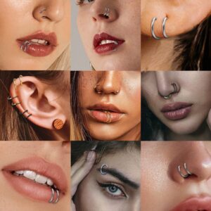 ZELORES 15Pcs 18G Nose Rings Hoops Double Nose Ring For Single Piercing 316l Surgical Steel Spiral Nose Hoop Rings For Women Nostril Piercing Jewelry(8MM)