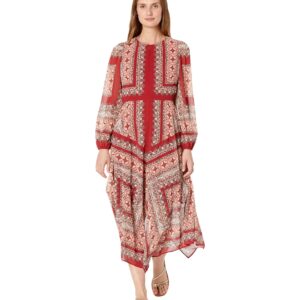 Vince Camuto Printed Chiffon Long Sleeve Handkerchief Hem Maxi Rust 10