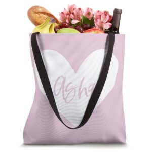 Asha Pink Name Heart Love Woman Girl Friend Personalized Tote Bag