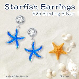 Starfish Drop Studs Earrings, 925 Sterling Silver Hypoallergenic Earring for Sensitive Ears Starfish Nautical Sea Beach Ocean Jewelry Mother Day for Women Wife