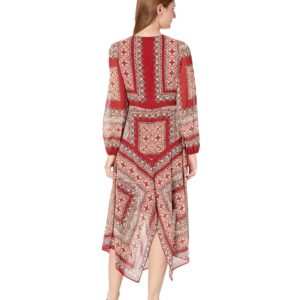 Vince Camuto Printed Chiffon Long Sleeve Handkerchief Hem Maxi Rust 10