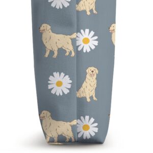 Golden Retriever and Daisy Flower Pattern Dusty Blue Tote Bag