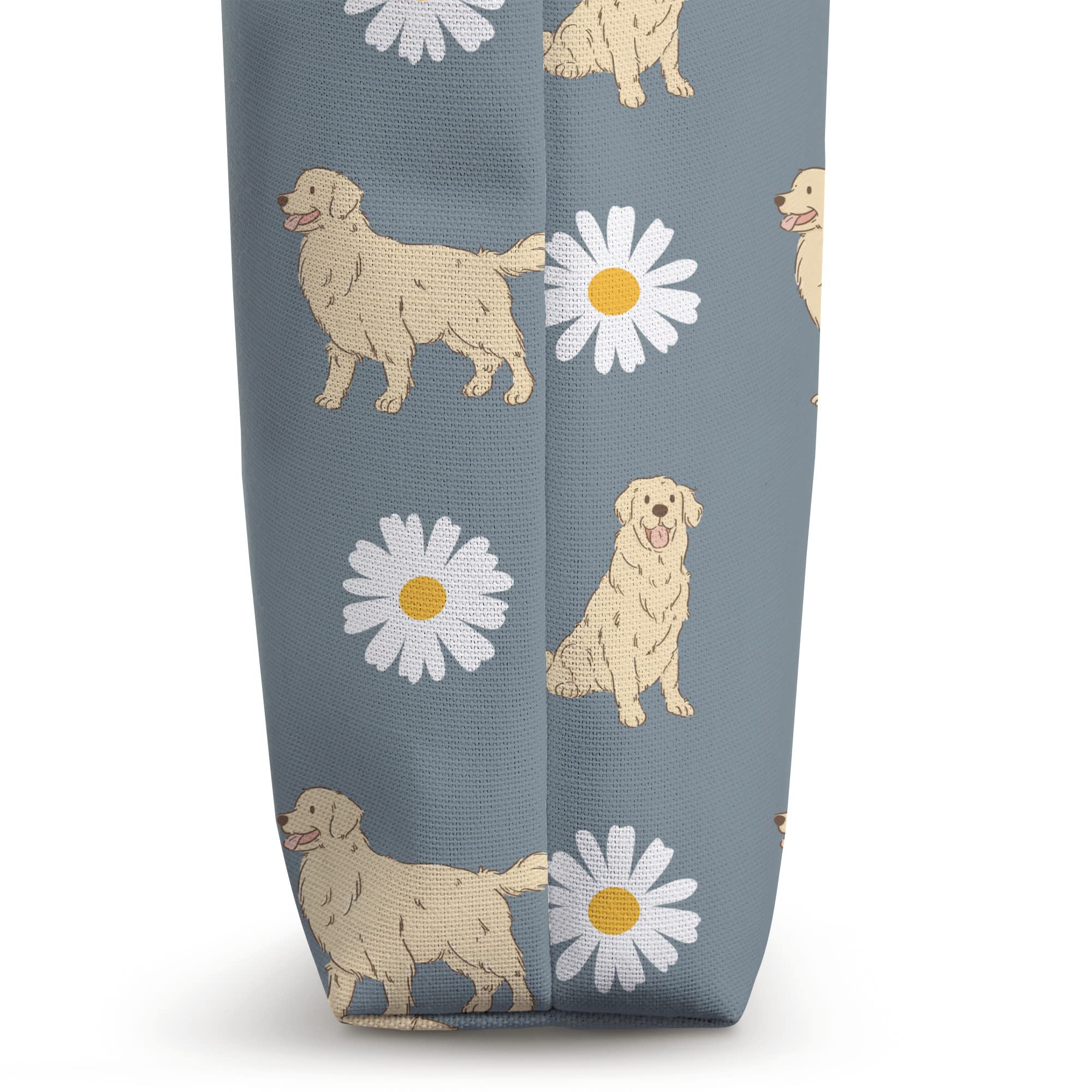 Golden Retriever and Daisy Flower Pattern Dusty Blue Tote Bag