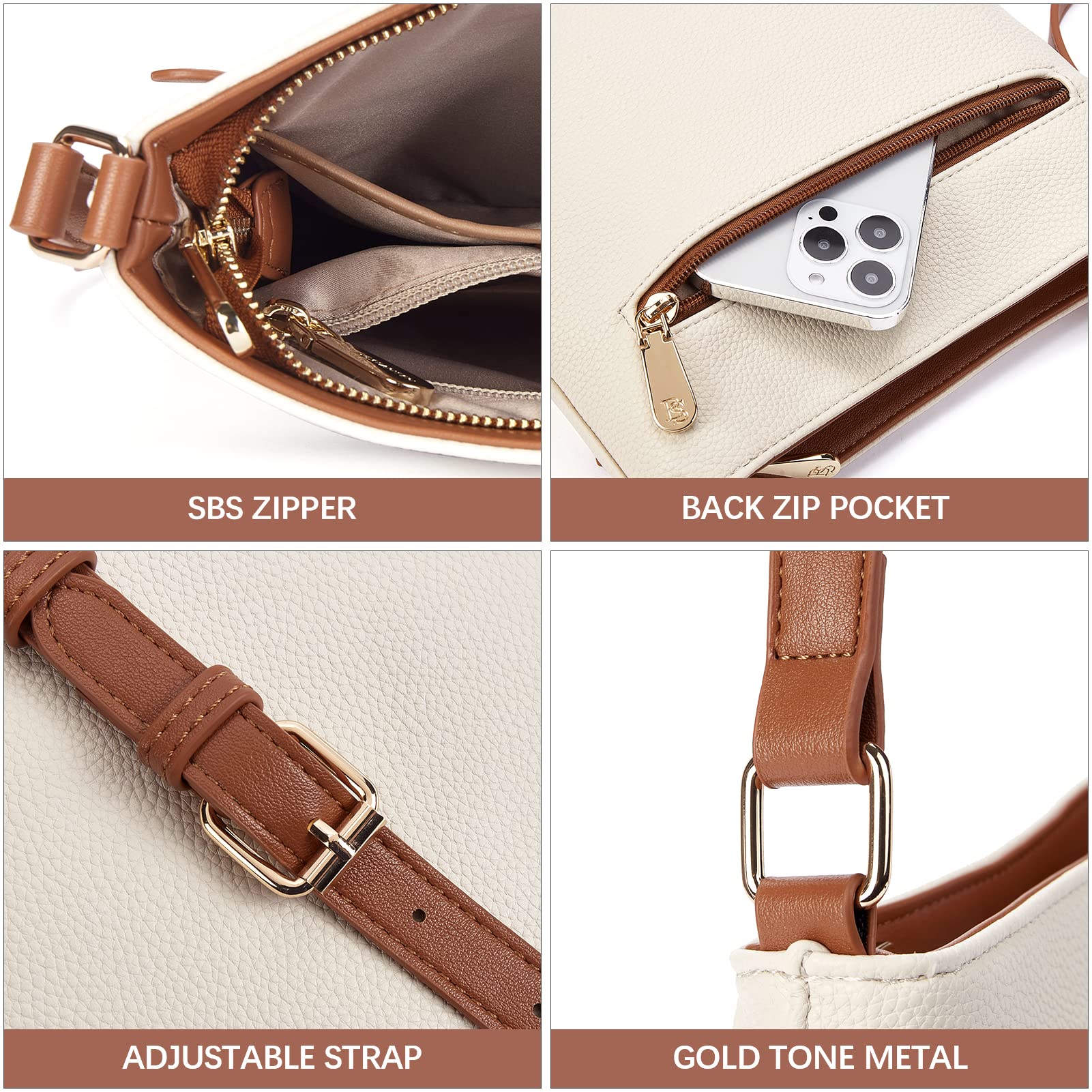 BOSTANTEN Crossbody Bags Purses for Women Trendy Soft Leather Shoulder Handbags with Adjustable Strap Zipper Pocket