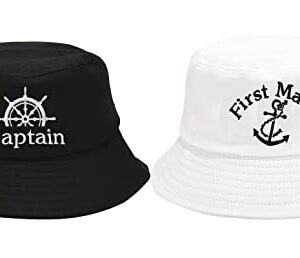 Enodtter Captain First Mate Bucket Hats for Couples, Embroidered Mr Mrs Bride Groom Hats, Embroidery Travel Hats, Newlywed Honeymoon Wedding Gift