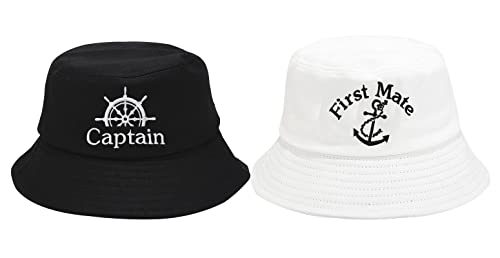 Enodtter Captain First Mate Bucket Hats for Couples, Embroidered Mr Mrs Bride Groom Hats, Embroidery Travel Hats, Newlywed Honeymoon Wedding Gift