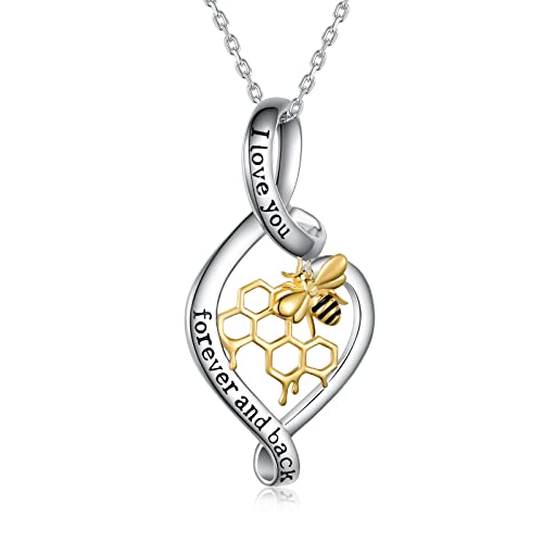 SVODEA Infinity Heart Necklace for Women,18K Yellow Gold Plated 925 Sterling Silver Bee honeycomb Pendant Necklaces,Cute Animal Jewelry Gift for Mom Woemn,18''-20''