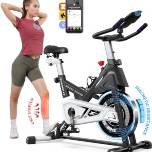 Pooboo Magnetic Exercise Bike Stationary, Indoor Cycling Bike with Built-In Bluetooth Sensor Compatible with Exercise bike apps& Ipad Mount, Comfortable seat and Slant Board, Silent Belt Drive, 350LBS