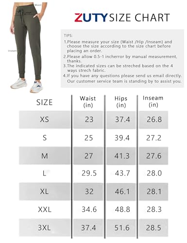 ZUTY Women's High Waisted Fleece Lined Joggers Water Resistant Sweatpants Hiking Running Winter Thermal Pants with Pockets Black M