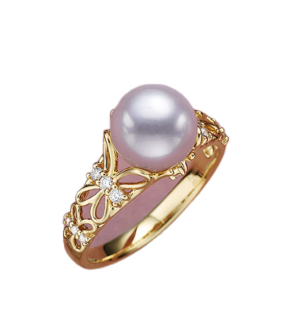 HUKQBUNX 18K gold natural freshwater pearl pearl pearl butterfly flower open ring women's fashion shiny ring adjustable