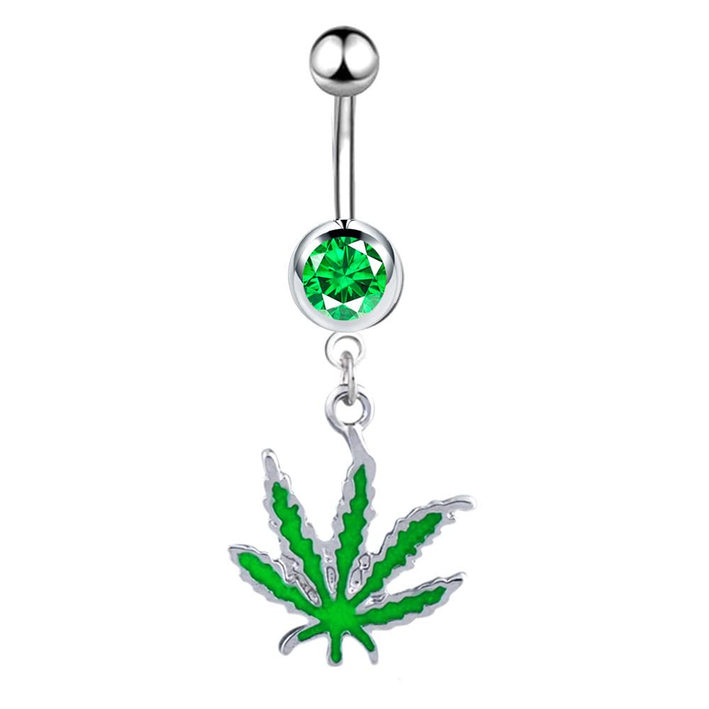 Yooce 420 Leaf Belly Button Ring Navel Rings Surgical Steel Piercing Jewelry