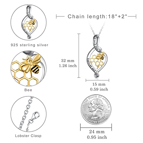 SVODEA Infinity Heart Necklace for Women,18K Yellow Gold Plated 925 Sterling Silver Bee honeycomb Pendant Necklaces,Cute Animal Jewelry Gift for Mom Woemn,18''-20''