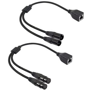 GELRHONR Dual XLR 3Pin Male to RJ45 Female Adapter Cable,RJ45 Female to Dual DMX XLR 3Pin Female Extension Cable Use Cat5 Ethernet for DMX-CON Controller Series-Black/1.7Ft