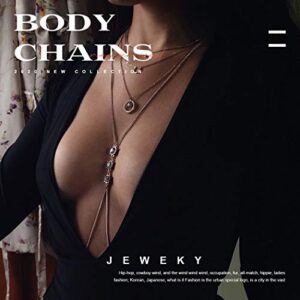 Jeweky Chest Chain Rhinestone Bra Body Chain Sparkly Bikini Bra Chest Chains Silver Chest Bracket Chain Bra Party Body Jewelry Accessories for Women