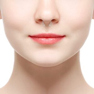 TOKRING Fake Nose Ring Hoop Fake Septum Nose Cuffs/ Studs Clip On Lip Ear Non Pierced Jewelry for Women Men Silver