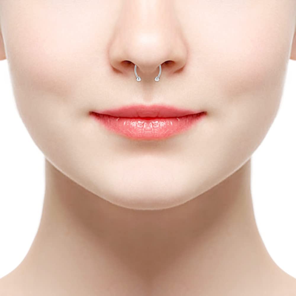 TOKRING Fake Nose Ring Hoop Fake Septum Nose Cuffs/ Studs Clip On Lip Ear Non Pierced Jewelry for Women Men Silver