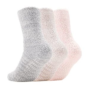 breslatte ultra thick longer slipper socks for women non slip socks womens hospital socks with grippers for women grippy socks 3pair lightcolor