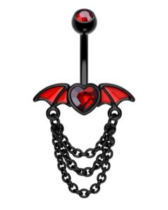 cm crareesi mania bat belly button ring 316l surgical steel dangle chain belly rings 14g black belly piercing jewelry for halloween heart cz belly button rings