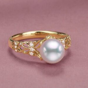 HUKQBUNX 18K gold natural freshwater pearl pearl pearl butterfly flower open ring women's fashion shiny ring adjustable