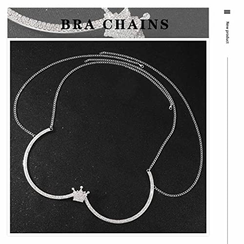 Jeweky Chest Chain Rhinestone Bra Body Chain Sparkly Bikini Bra Chest Chains Silver Chest Bracket Chain Bra Party Body Jewelry Accessories for Women