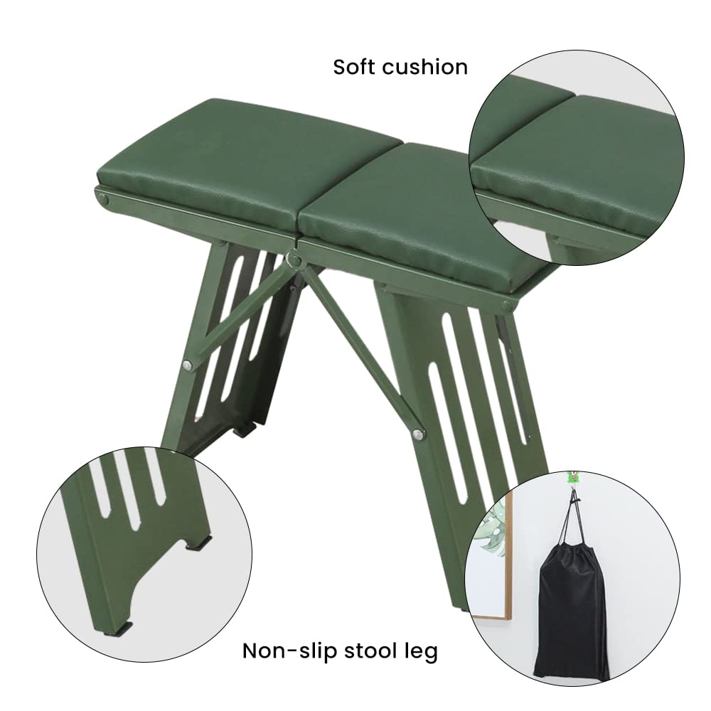 Saker Outdoor Portable Chair Folding Stool Lightweight Foldable Compact Collapsible Seat with Load Capacity 330lbs,Steel Sitting Stools for Camping Hiking Fishing BBQ (Green-L)