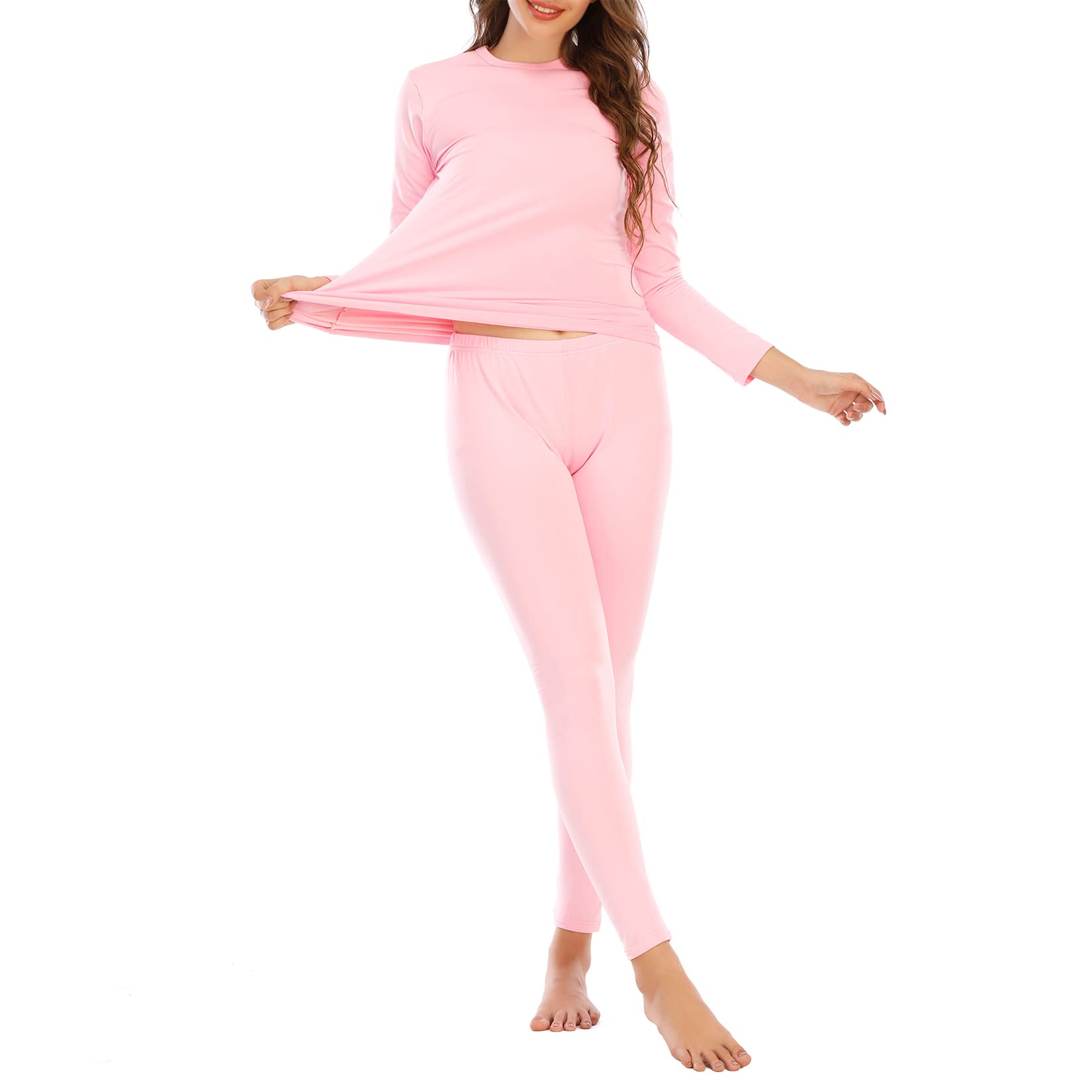 Century Star Thermal Underwear for Women Long Johns Set with Fleece Lined Base Layer Ultra Soft Women Thermal Set Pink Large