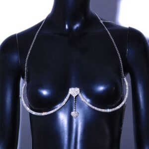 Jeweky Rhinestone Bra Chest Chains Sparkly Body Chain Silver Chest Body Jewelry Bikini Nightclub Bra Body Jewelry Accessories for Women