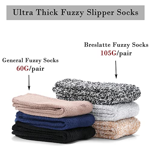 Breslatte Ultra Thick Longer Slipper Socks for Women Non Slip Socks Womens Hospital Socks with Grippers for Women Grippy Socks 3pair lightcolor