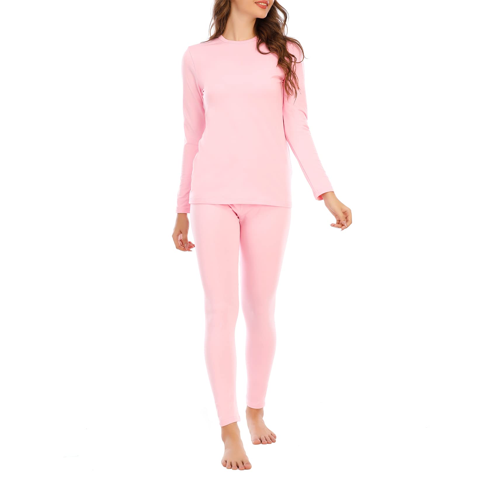 Century Star Thermal Underwear for Women Long Johns Set with Fleece Lined Base Layer Ultra Soft Women Thermal Set Pink Large