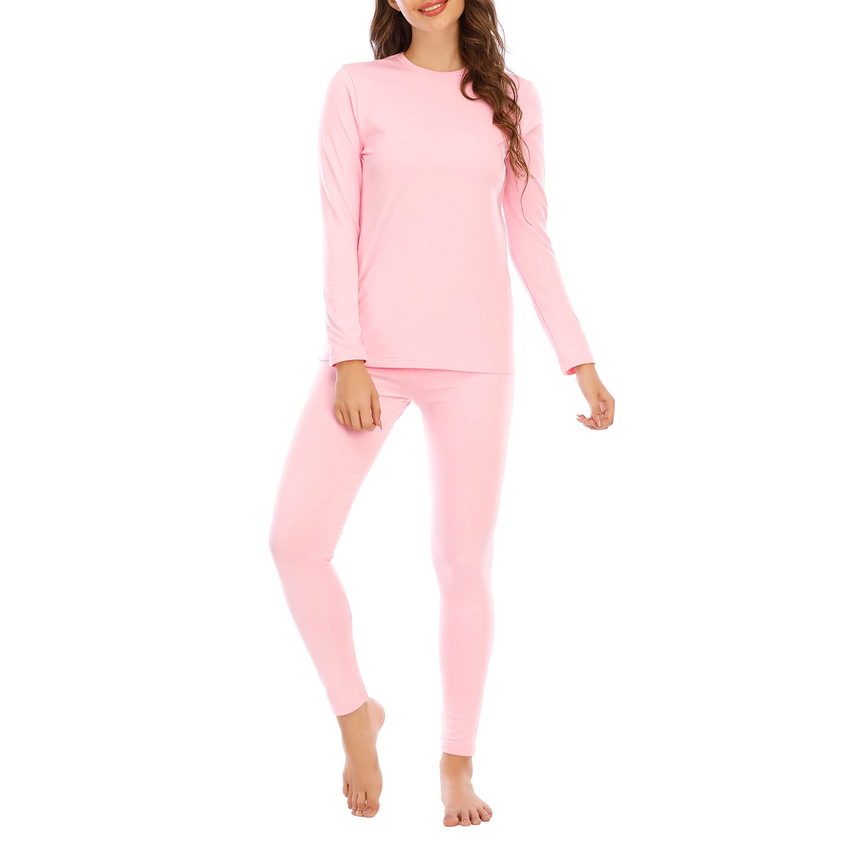 Century Star Thermal Underwear for Women Long Johns Set with Fleece Lined Base Layer Ultra Soft Women Thermal Set Pink Large