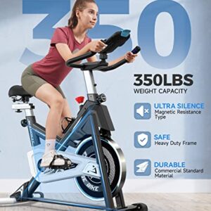 Pooboo Magnetic Exercise Bike Stationary, Indoor Cycling Bike with Built-In Bluetooth Sensor Compatible with Exercise bike apps& Ipad Mount, Comfortable seat and Slant Board, Silent Belt Drive, 350LBS