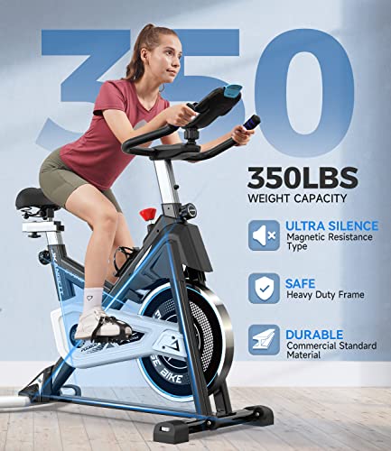 Pooboo Magnetic Exercise Bike Stationary, Indoor Cycling Bike with Built-In Bluetooth Sensor Compatible with Exercise bike apps& Ipad Mount, Comfortable seat and Slant Board, Silent Belt Drive, 350LBS