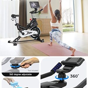 Pooboo Magnetic Exercise Bike Stationary, Indoor Cycling Bike with Built-In Bluetooth Sensor Compatible with Exercise bike apps& Ipad Mount, Comfortable seat and Slant Board, Silent Belt Drive, 350LBS