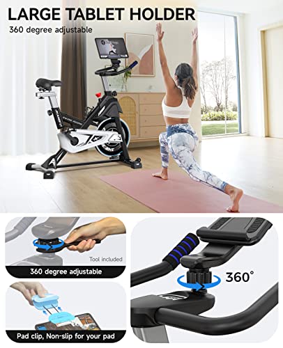 Pooboo Magnetic Exercise Bike Stationary, Indoor Cycling Bike with Built-In Bluetooth Sensor Compatible with Exercise bike apps& Ipad Mount, Comfortable seat and Slant Board, Silent Belt Drive, 350LBS