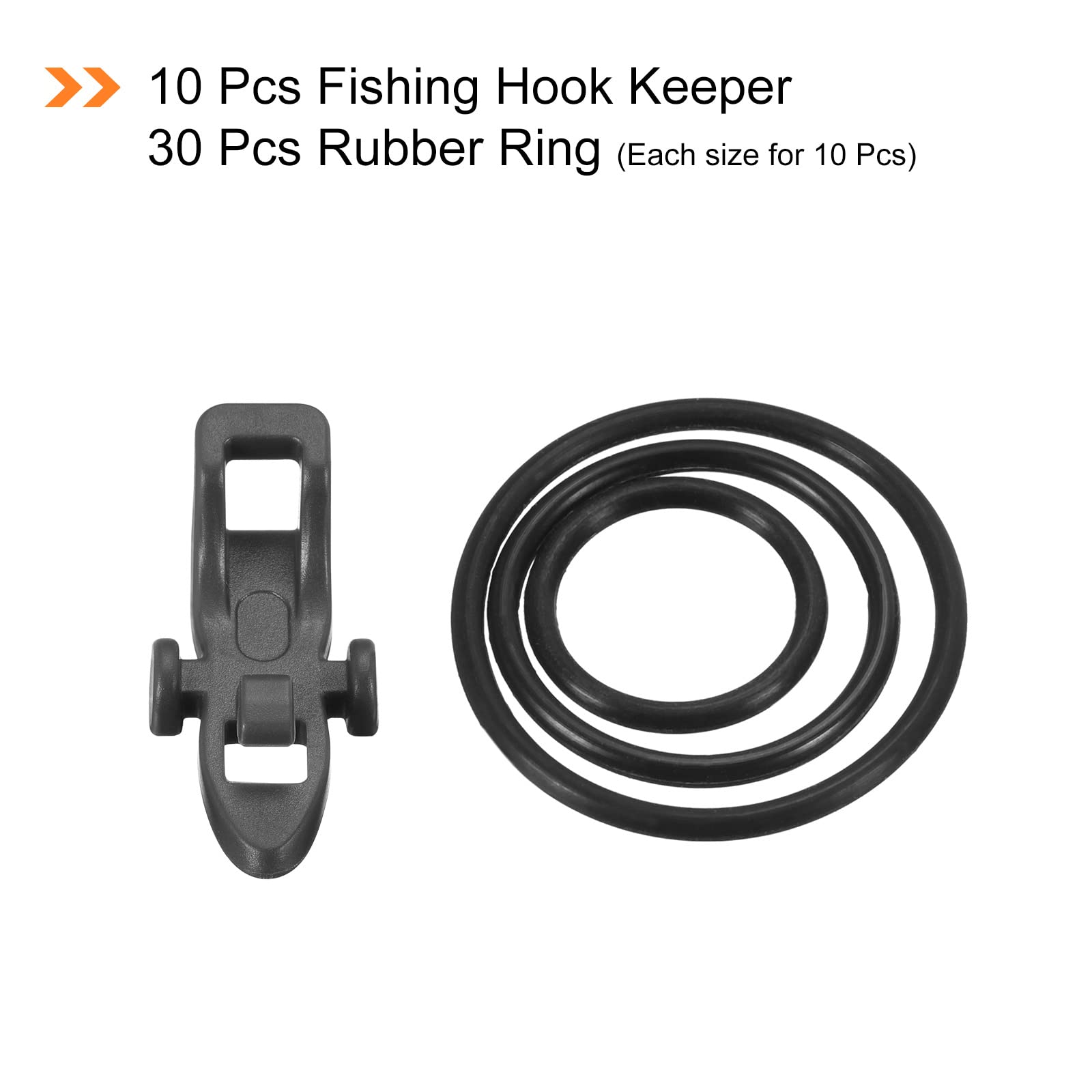 PATIKIL Fishing Hook Keeper, 10 Pack Plastic Fish Lure Bait Holder Accessories with 3 Size Rubber Rings for Fishing Rod Pole, Black