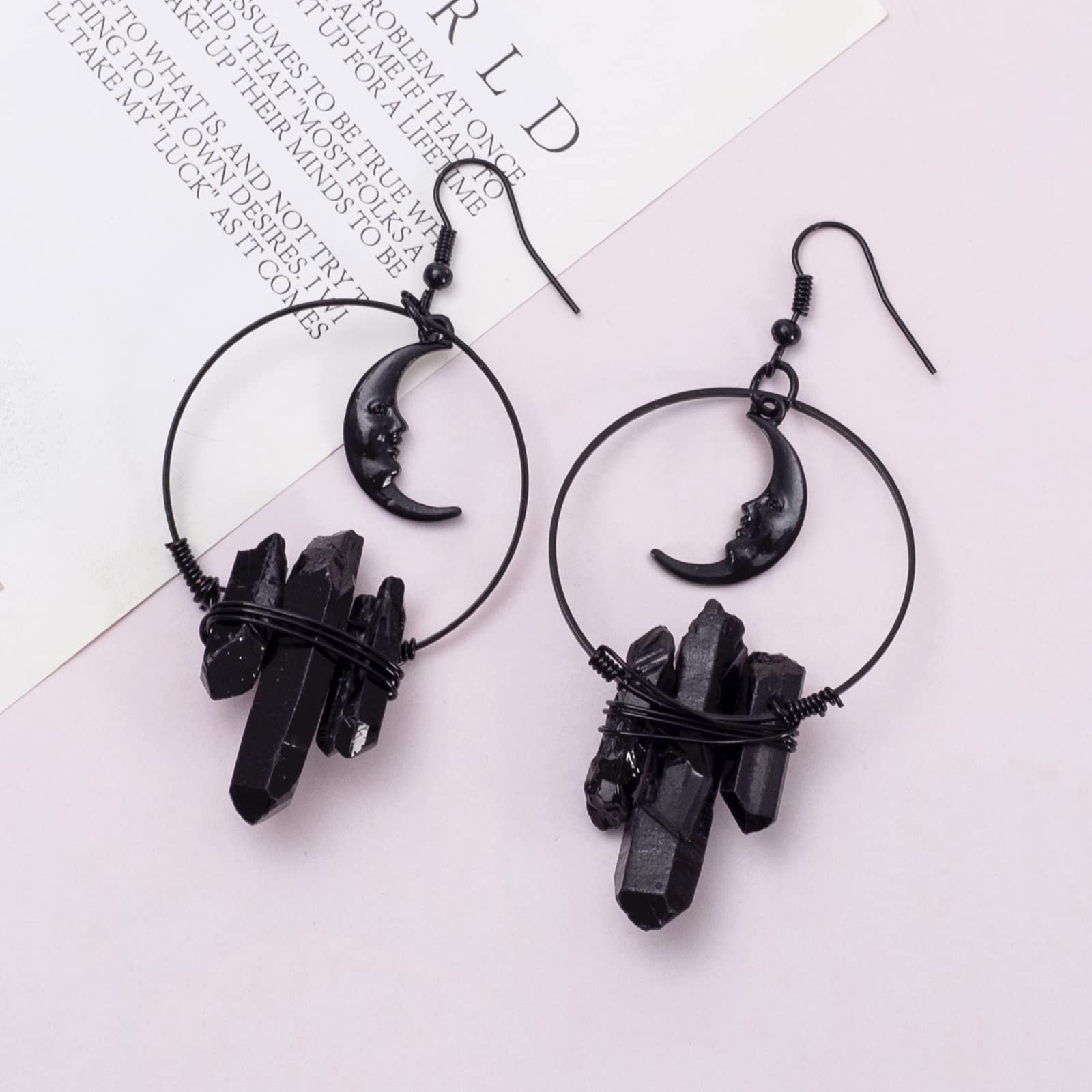 ZKBKJSPZJB Crescent Moon Quartz Crystal Witchy Earrings, Gothic Mermaid Festival Wedding Occult Boho Crystal Accessories Earrings Gothic jewelry