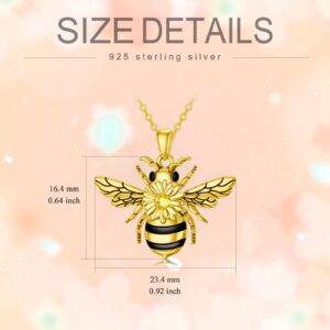 PELOVNY Bee Necklace Gold Plated s925 Sterling Silver Bee Gifts with Sunflower Necklaces Bumble Bee Nature Jewelry Gift for Women Birthday Christmas Graduation