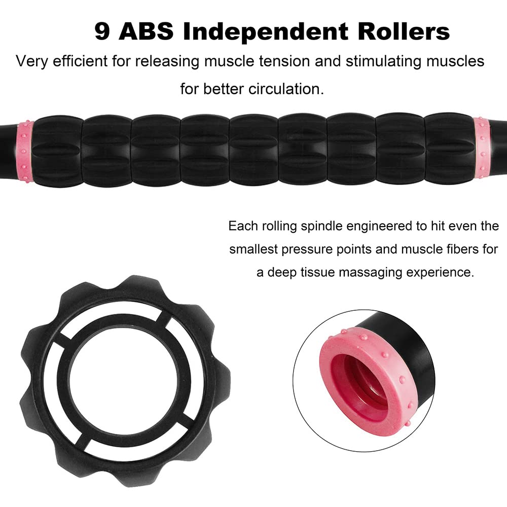 Yansyi Muscle Roller Stick for Athletes - Body Massage Roller Stick - Release Myofascial Trigger Points Reduce Muscle Soreness Tightness Leg Cramps & Back Pain for Physical Therapy & Recovery (Pink)